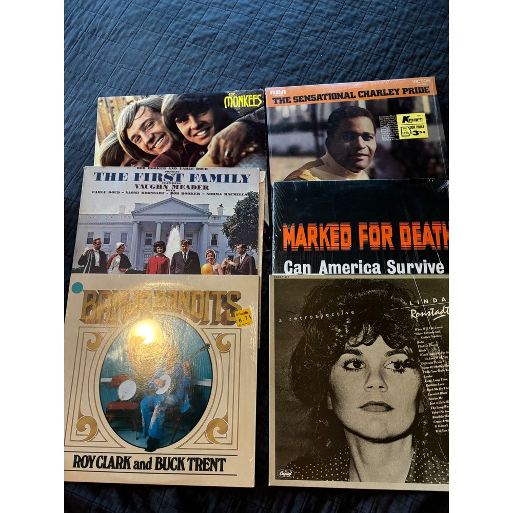 Vintage Vinyl Record Lot 6 LPs Monkees Linda Ronstadt Charley Pride Roy Clark